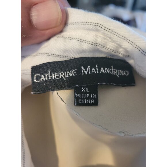 Catherine Malandrino Striped Button-Up Blouse High Collar XL officecore boardroo - Picture 6 of 8